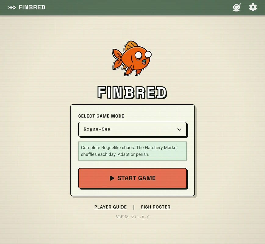 Finbred setup screen with Rogue-Sea mode selected