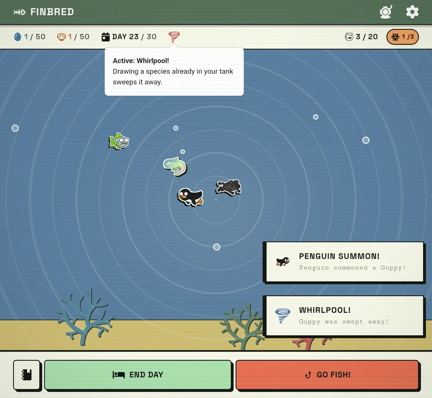 Finbred Whirlpool weather event with trait toasts stacking